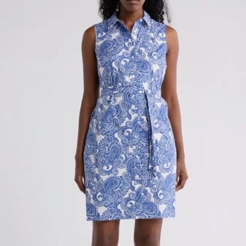 Tommy Hilfiger Blue Paisley Sleeveless Cotton Shirt Dress NWT womens 4
